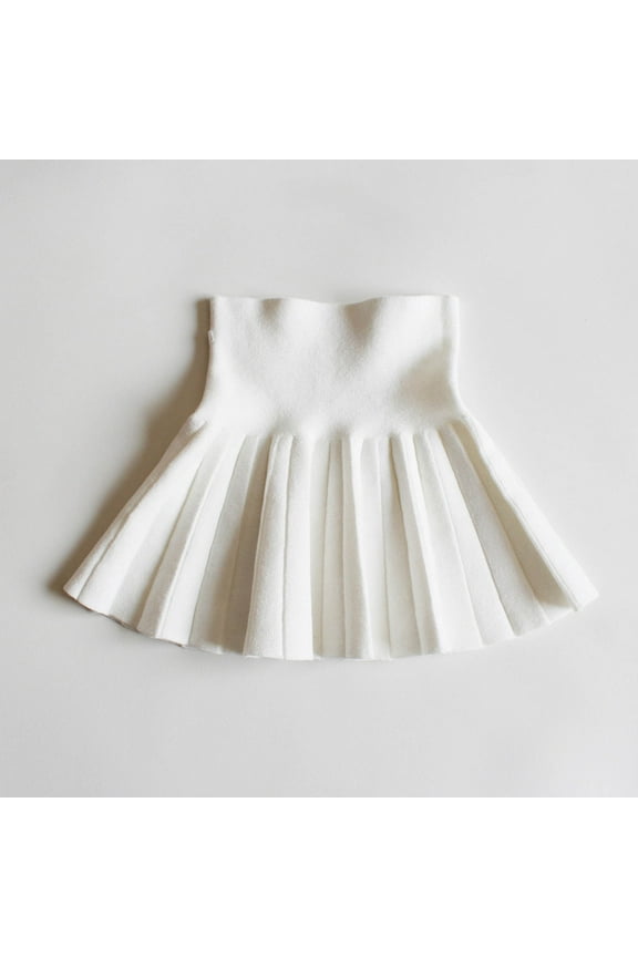 Girls Pleated School Skirt - White High Waisted Cotton A-Line Mini Skirt for Kids Teens, Classic Uniform Skirt with Elastic Waist,Size 13-14T