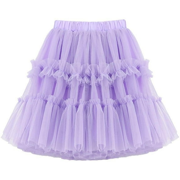 DAETIROS Girls Purple Tutu Skirt - Fluffy Ruffle Tulle Ballerina Skirt for Birthday & Dance, Elastic Waist for Kids Ages 2-12,Size 2 T
