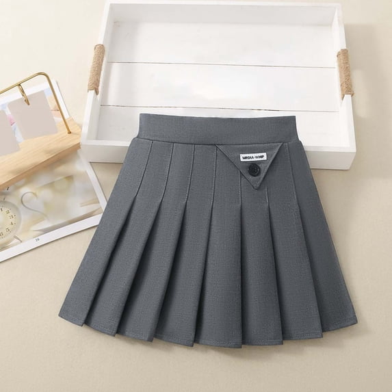 DAETIROS Girls School Skirt with Elastic Waist - Pleated A-Line Cotton Skirt for Kids in Gray, High Waisted & Comfortable for Play & Dress,Size 5 T