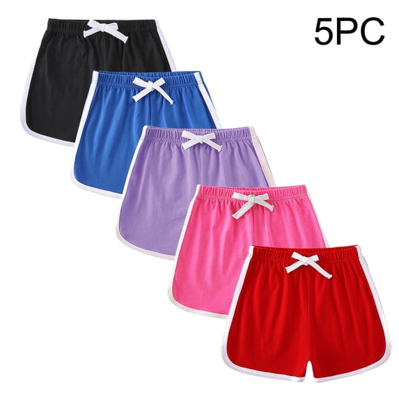DAETIROS Girls Shorts 5PC,Drawstring Fashion Cotton Solid Casual Girls Summer Shorts Multicolor Size 6 Years