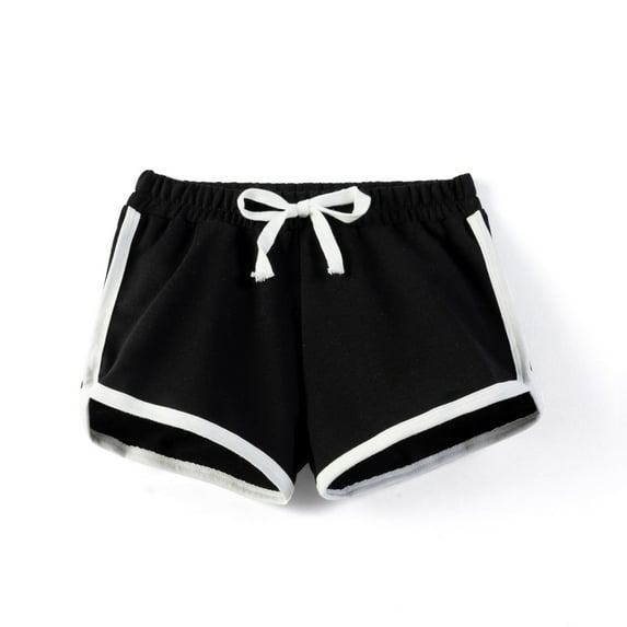 DAETIROS Girls Shorts, Drawstring Casual Summer Cotton Solid Color Girls Play Shorts Black Size 10 Years