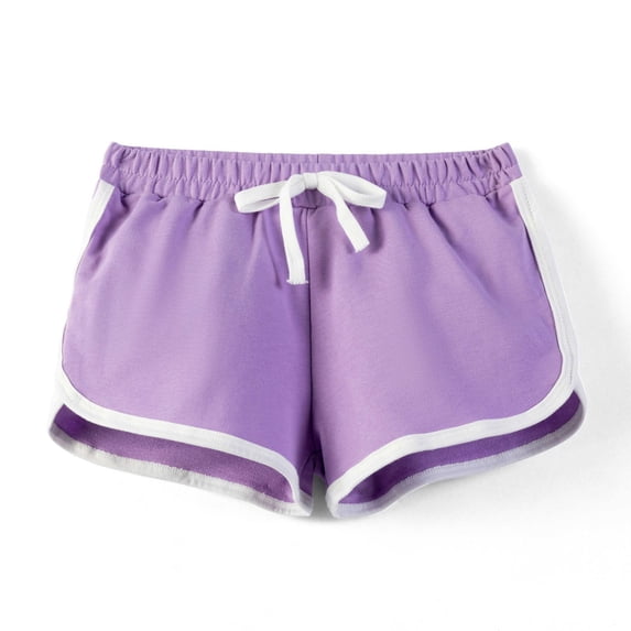 DAETIROS Girls Shorts, Solid Color Drawstring Casual Summer Cotton Girls Play Shorts Purple Size 9 Years