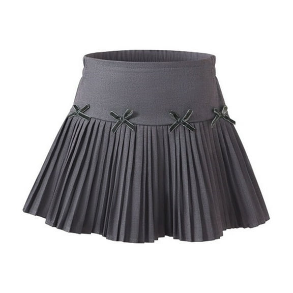DAETIROS Toddler Girls Skirts Casual Summer Cotton High Waisted Pleated Skirts with Shorts Gray Size 8 Years