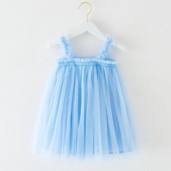 DAETIROS Girls Sky Blue Tutu Dress, Kids Princess Party Dress & Flower Girl Dress, Soft Tulle Sleeveless for Kids (6M-8Y),Size 5-6 T