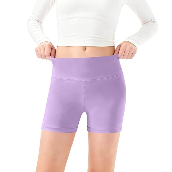 DAETIROS Girls Soft Bike Shorts High Waisted 4-Way Stretch Nylon Spandex Dance Athletic Compression Shorts Solid Purple 1 Pack,Size 11-12 T