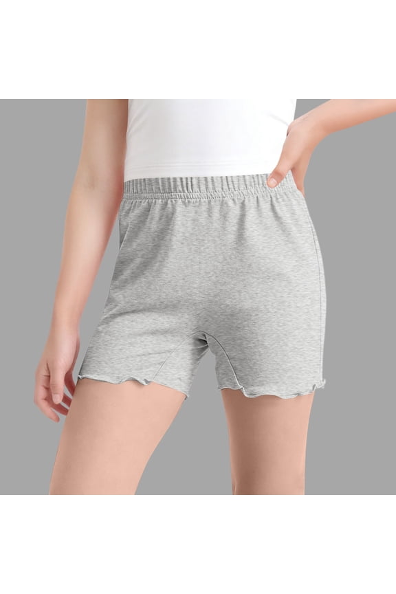 Girls Spandex Ruffle Bike Shorts Nylon Stretch Gray Yoga Shorts Pull On Casual Play Shorts for Kids Big Girl Ages 4-13,Size 12-13 T