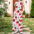 thumbnail image 1 of DAETIROS Girls Strawberry Print Maxi Dress Short Sleeve Pockets Soft Comfortable Casual Flowy Long Dress for Kids Pink,Size 11 T, 1 of 9