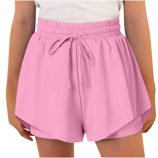 DAETIROS Girls Summer Shorts-Fashion Drawstring Casual Lightweight Athletic Solid Girls Sports Shorts Pink Size 14 Years