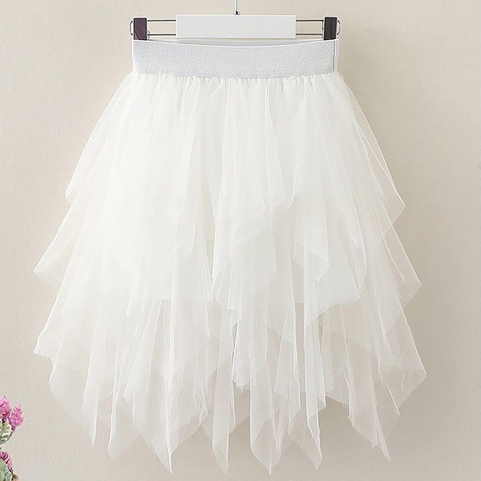 DAETIROS Girls Tutu Skirt for Party & Everyday, White Asymmetric Ruffle ...