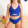 thumbnail image 1 of DAETIROS Girls Two Piece Bikini Set Wrap Front Adjustable Straps Quick-Dry Ribbed Blue for Kids Girls 8-15 Years,Size 10-11 T, 1 of 7