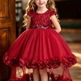 thumbnail image 1 of DAETIROS Girls Wine Tulle Flower Girl Pageant Dress Sequin Bodice Cap Sleeve Princess Ball Gown Birthday Communion Wedding,Size 12-13T, 1 of 7