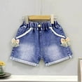 thumbnail image 1 of DAETIROS Girls and Big Girls Denim Shorts,Summer Casual Elastic Waist Fashion Girls Jeans Shorts Blue Size 4 T, 1 of 3
