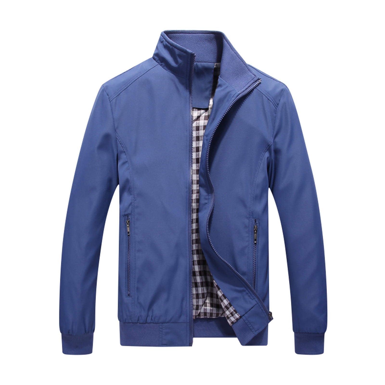 DAETIROS Hoodless Jackets Boy Sports Jacket Zipper Pocket Ribbed Hem  Non-hooded Sports Solid Top Coat Dark Blue Size XXL 