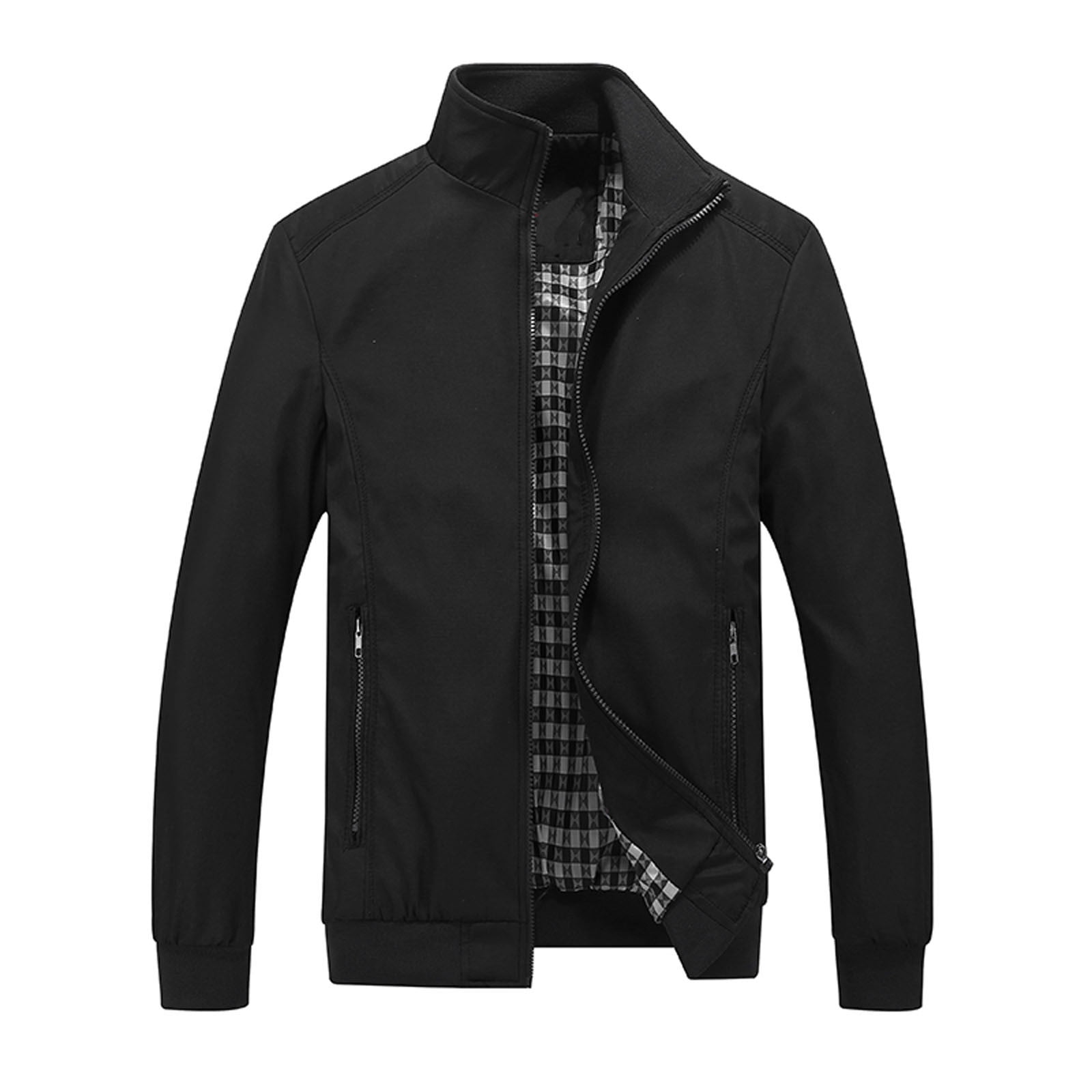 DAETIROS Hoodless Jackets for Men Jacket Zipper Pocket Ribbed Hem Non ...