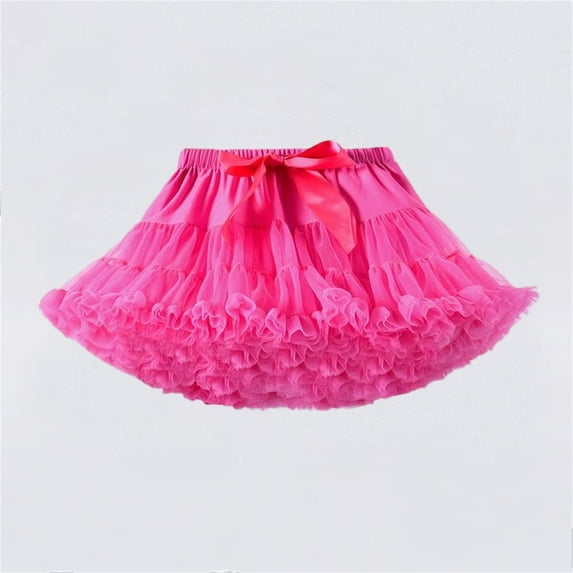 DAETIROS Hot Pink Tutu Skirt for Girls Fluffy Tulle Ballet Skirt with Bow Kids Kids Princess Birthday Party Dress Up Hall-oween Outfit,Size 3-4 T