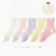 thumbnail image 1 of DAETIROS Kids Cotton Crew Socks 5-Pack Soft Breathable Unisex Reinforced Heel Toe Comfort Cushion Everyday Socks for Girls Boys Kids Pink,Size 9 T, 1 of 3
