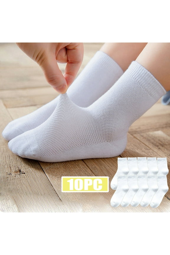 Kids Crew Socks 10 Pack White Cotton Soft Breathable Reinforced Heel Toe Unisex Boys Girls Socks Kids Little Kid Big Kid,Size 31-33