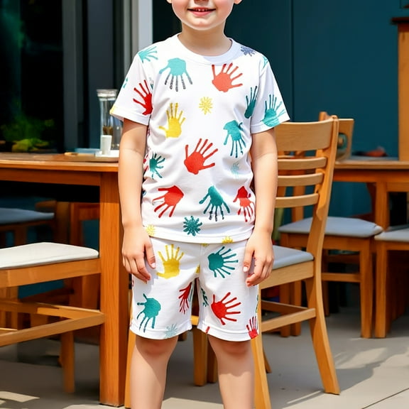 DAETIROS Little Boys Outfit Sets Casual Fashion Crewneck Top and Shorts Boys Summer Clothes Set White Size 3 T