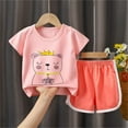 thumbnail image 1 of DAETIROS Little Girls Outfit Sets-Casual Comfy Cotton Graphic Short Sleeve Shirt and Cute Elastic Shorts Girls Summer Clothes on Sale Pink Size 3 T, 1 of 3
