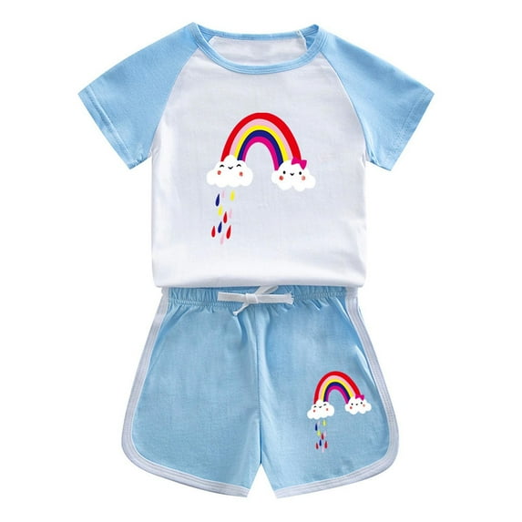 DAETIROS Little Girls Outfit Sets-Comfy Cotton Cute Tank Top and Fashion Shorts Girls Summer Clothes Light Blue Size 11 Years