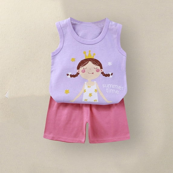 DAETIROS Little Girls Outfit Sets-Comfy Cotton Cute Tank Top and Shorts Girls Summer Clothes Purple Size 5 Years