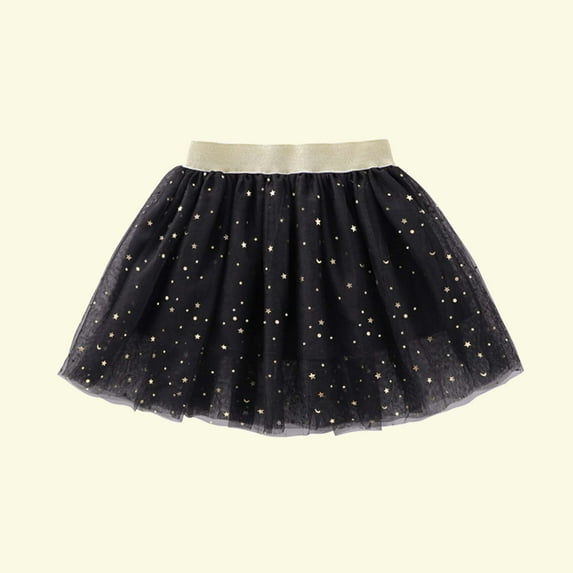 DAETIROS Little Star Skirt, Cute Party Birthday Gift Pleated Tulle Cozy Solid Color Girls Skirt Black Size 9-10T