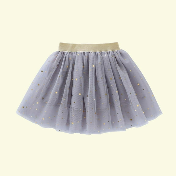DAETIROS Little Star Skirt, Pleated Tulle Cozy Solid Color Party Birthday Gift Cute Girls Skirt Gray Size 7-8T