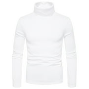 DAETIROS Men Long Sleeve Shirt Relaxed Turtleneck Long Sleeve Colour Stretch Bottoming Blouse White Size M