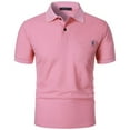 thumbnail image 1 of DAETIROS Men Polo Shirts Solid Fashion Short Sleeve Mens Summer Clothes Pink Size S-3XL, 1 of 5