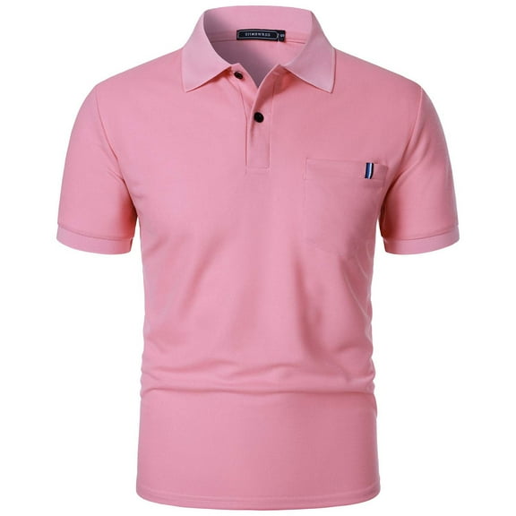 DAETIROS Men Polo Shirts Solid Fashion Short Sleeve Mens Summer Clothes Pink Size S-3XL