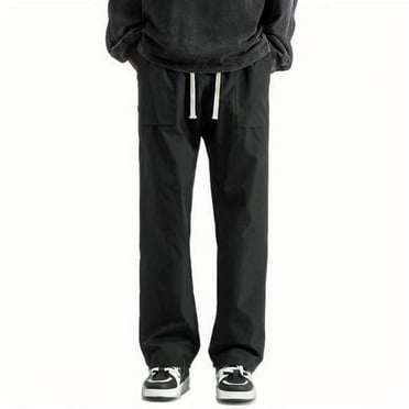 DAETIROS Mens Cargo Pants Relaxed Fit, Drawstring Big and Tall Baggy Work Casual Mens Cargo Clearance Black