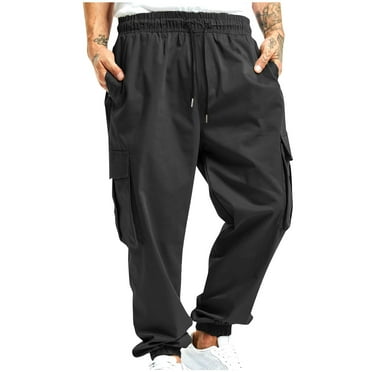 DAETIROS Mens Cargo Pants Relaxed Fit, Drawstring Casual Baggy Work Mens Cargo Clearance Black