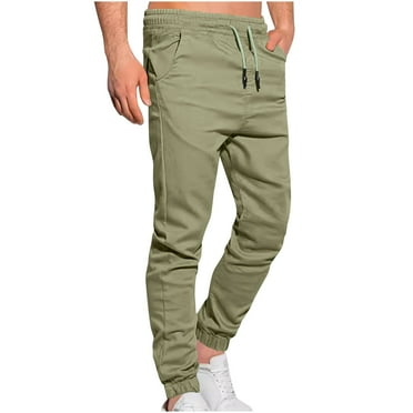 DAETIROS Mens Cargo Pants Slim Fit, Drawstring Casual Joggers Work Outdoor Mens Cargo Clearance Green