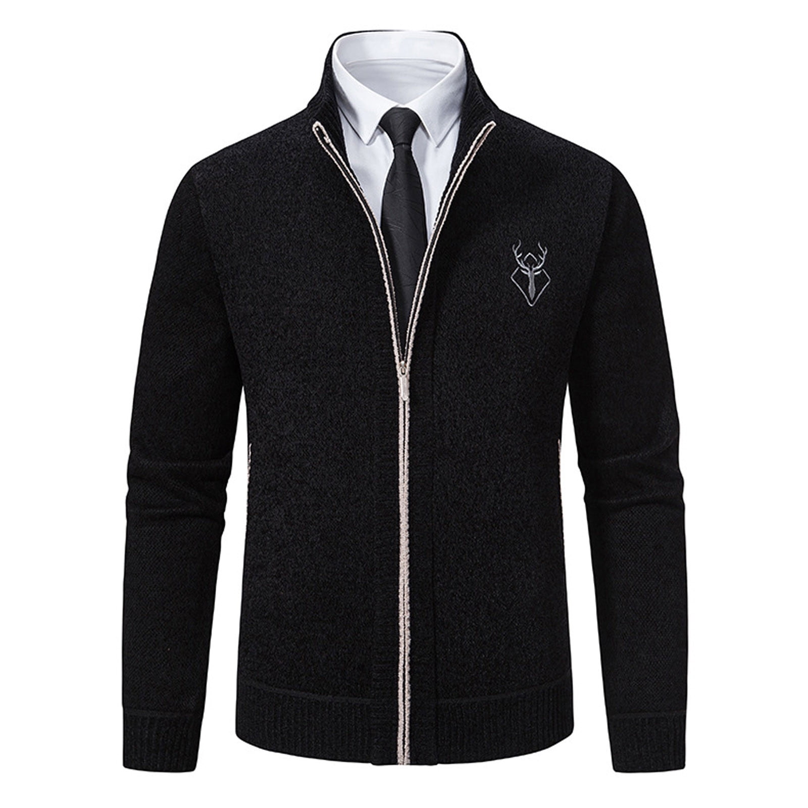 DAETIROS Mens Coats No Hood Pocket Winter Without a Hat Zipper Tops Warm Coat Black Size XL