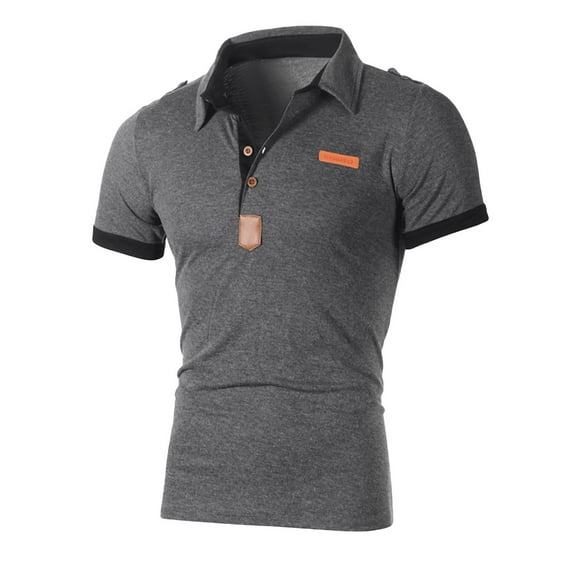 DAETIROS Mens Polo Shirt, Casual Solid Soft Short Sleeve Lapel Mens Summer Tees Dark Gray Size XL