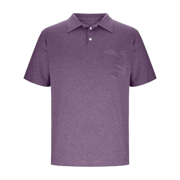 DAETIROS Mens Polos Shirts with Pocket-Fashion Short Sleeve Solid Mens Summer Clothes Purple Size M-3XL