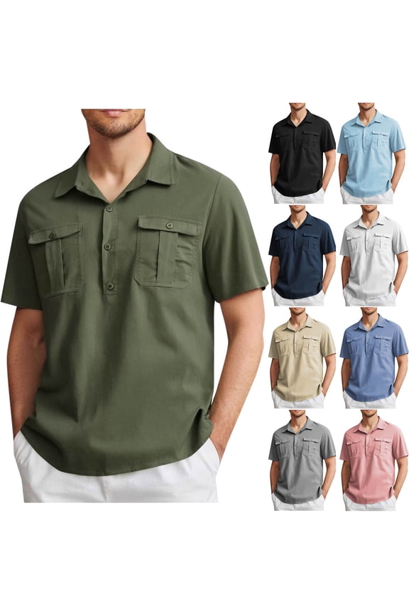 Mens Polo Shirt with Pocket-Short Sleeve Solid Fashion Mens Summer Clothes Khaki Size S-5XL