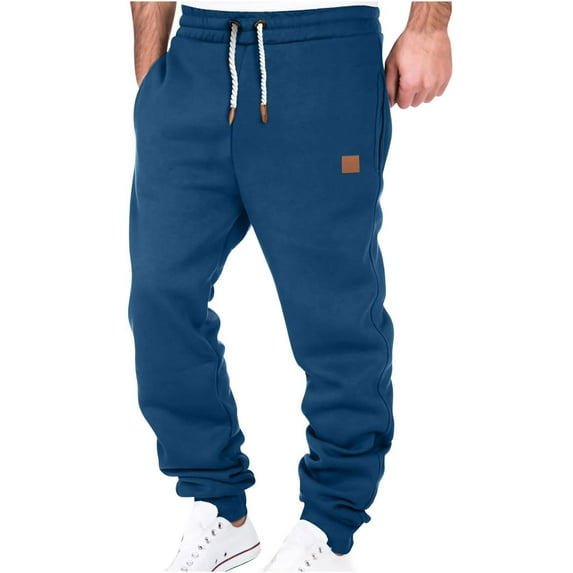 DAETIROS Mens Sweatpants with Pockets, Drawstring Elastic Waist Baggy Straight Leg Gym Mens Joggers Navy
