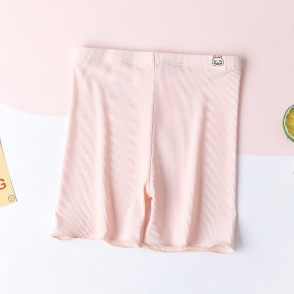 DAETIROS Modesty Shorts for Girls Under Dresses, Pink Anti Exposure Safety Bike Shorts with Rabbit Applique Wavy Hem Ribbed, Elastic Waist Sizes 100-160 (2-12 Years),Size 3-4T