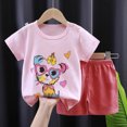 thumbnail image 1 of DAETIROS Outfit Sets for Little Girls-Casual Soft Fashion Cotton Cute Crew Neck Short Sleeve Top and Elastic Shorts Girls Summer Clothes Pink Size 5 Years, 1 of 3