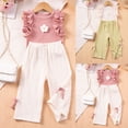 thumbnail image 1 of DAETIROS Outfit Sets for Girls-Casual Comfy Ruffled Shirt and Loose Pants Girls Summer Clothes Green Size 4-5 Years, 1 of 6
