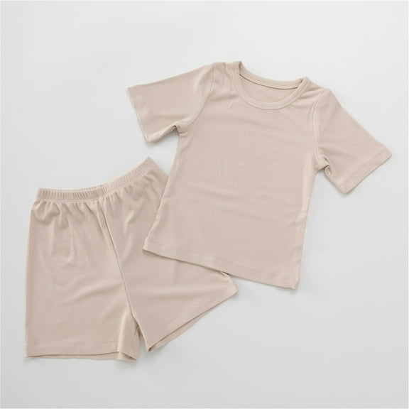 DAETIROS Outfit Sets for Girls-Casual Soft Solid Short Sleeve Top and Shorts Girls Summer Clothes Beige Size 3 T