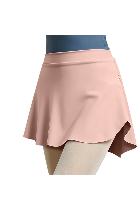 Pink Girls High Waist Flowy Skirt, Kids Ballet Dance Skirt Soft Stretch with Side Slit for Jazz Gymnastics Everyday,Size 2-6T