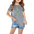 thumbnail image 1 of Vunhao Plant Print Girls Shirt, Short Sleeve Vacation Cactus Print Crew Neck Graphic Tee Gray Size 3-4T, 1 of 1