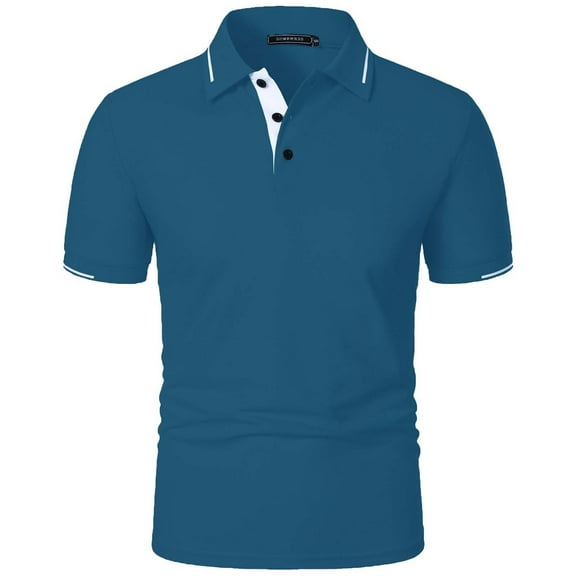 DAETIROS Polo Men Shirt Fashion Short Sleeve Solid Mens Summer Clothes Blue Size S-3XL