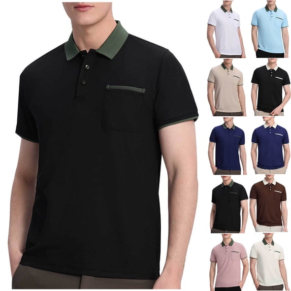 DAETIROS Polo Shirts for Men with Pocket-Short Sleeve Solid Fashion Mens Summer Clothes Sky Blue Size S-4XL
