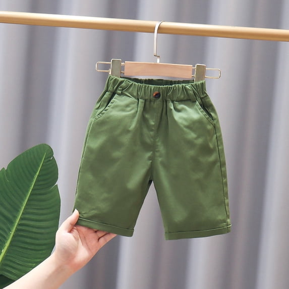 DAETIROS School Uniform Boys Shorts, Casual Cotton Summer Fashion Pull-On Boys Shorts with Pockets Green Size 9 Years