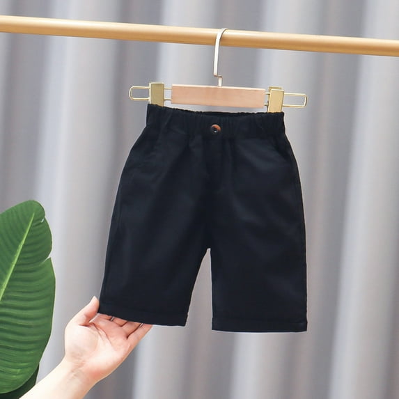 DAETIROS School Uniform Boys Shorts, Cotton Casual Pull-On Fashion Summer Boys Shorts with Pockets Black Size 18 Months