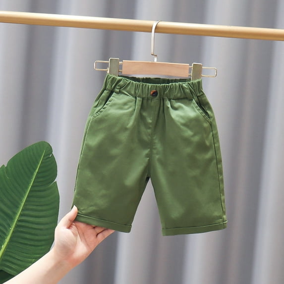 DAETIROS School Uniform Boys Shorts, Pull-On Cotton Fashion Summer Casual Boys Shorts with Pockets Green Size 18 Months