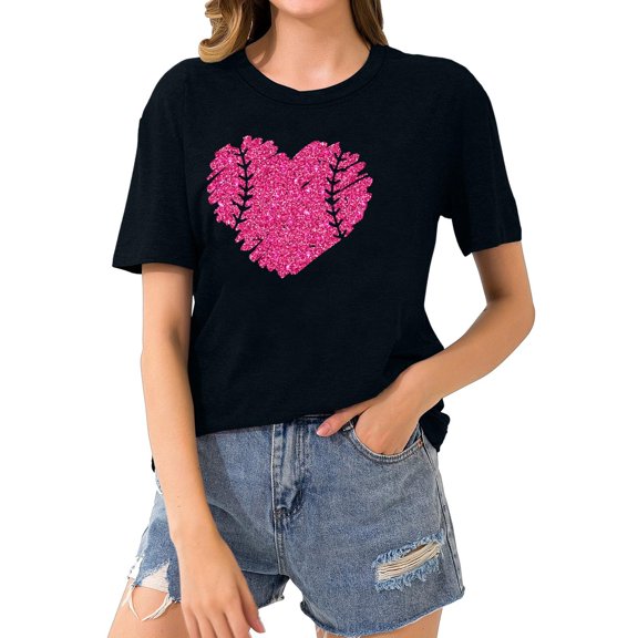 Itsame Short Sleeved T-Shirt Women Round Neck Printed Undershirts Black Size 2XL